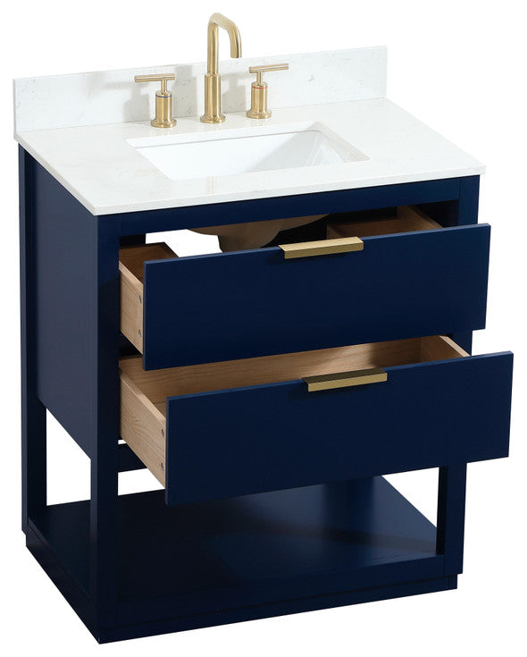 30" Single Bathroom Vanity, Blue, With Backsplash