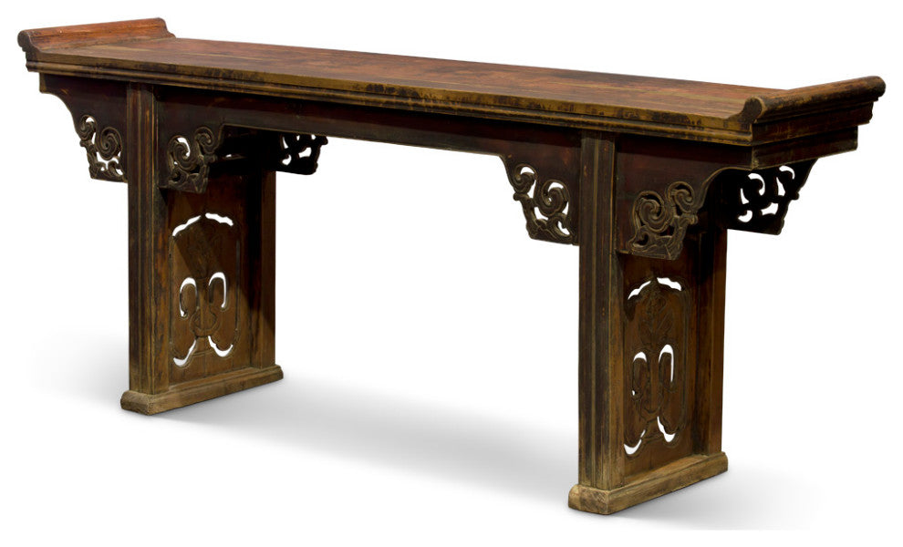 Vintage Elmwood Imperial Chinese Grand Altar Console Table with Cloud Motif