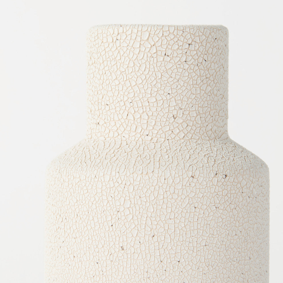Salar Cream Gourd Style Crackled Ceramic Vase, 11"