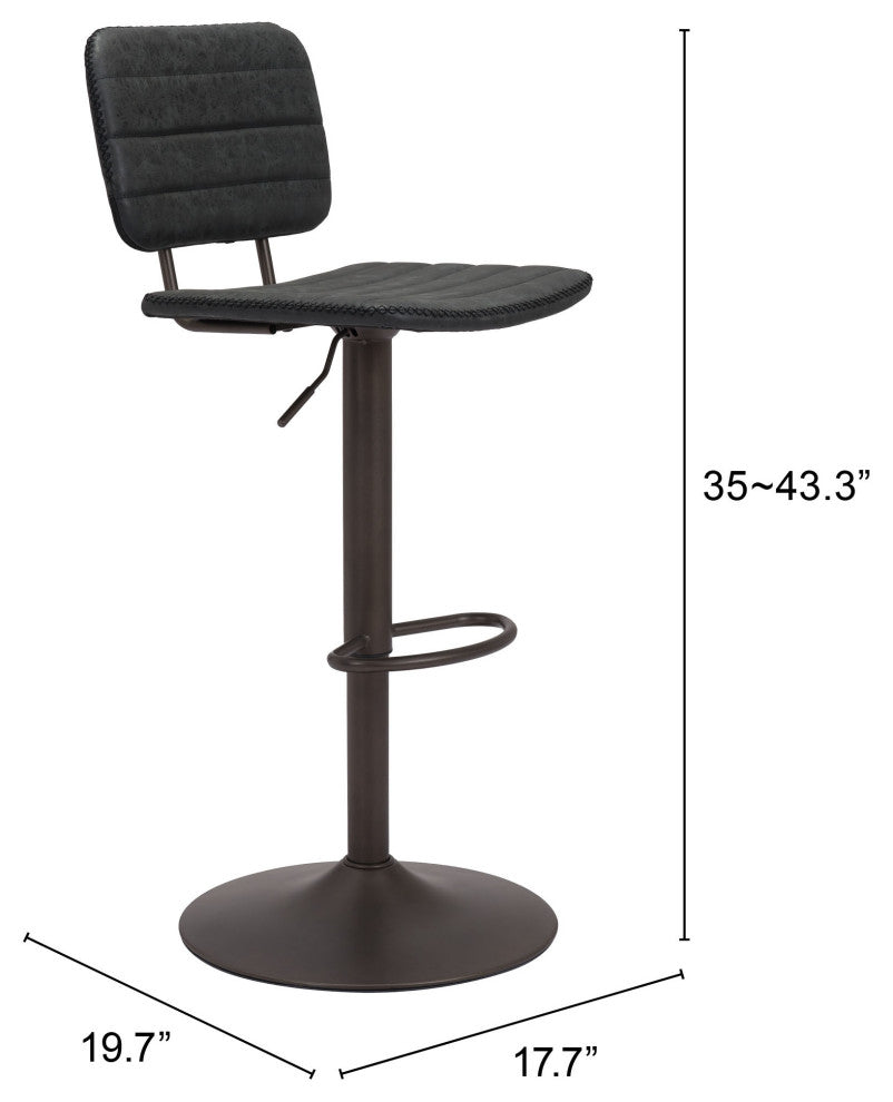 Bar Stool Chair Barstool, Faux Vinyl Leather, Steel, Vintage Black, Bronze