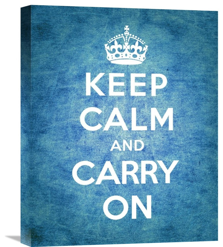"Keep Calm and Carry On - Vintage Blue" Artwork, 16"x20"