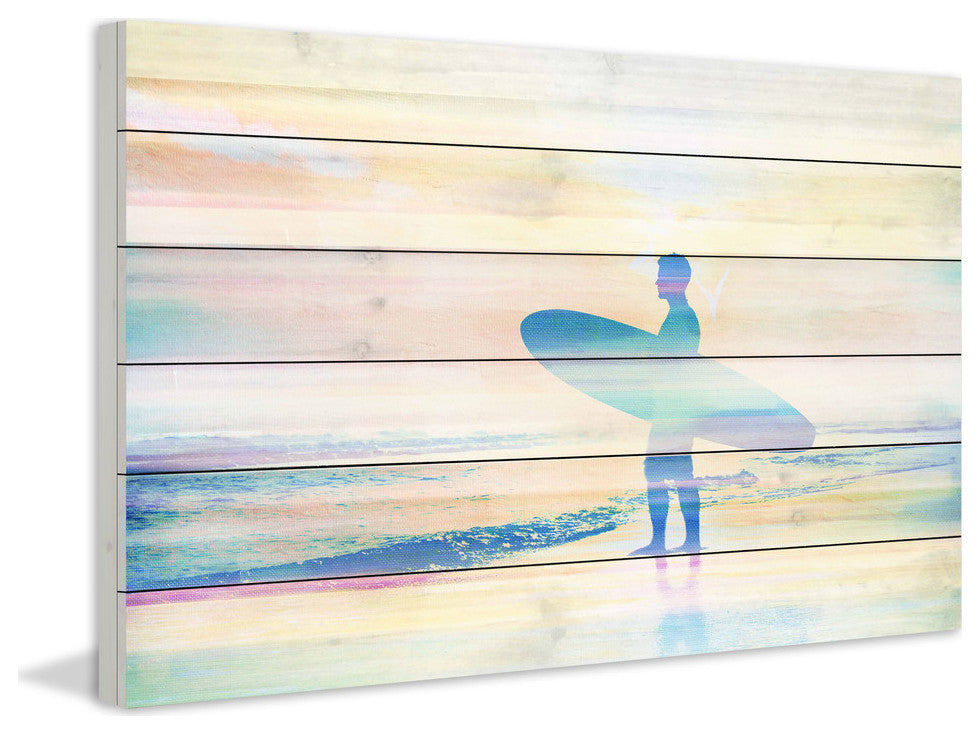 "Faded Surf" Print on White Wood, 36"x24"