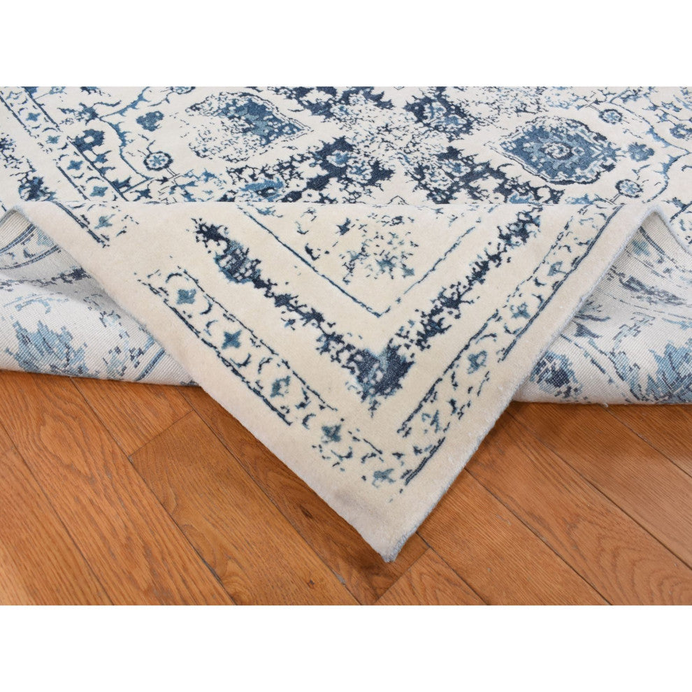 Ivory Modern Broken Design Kashan Wool and Silk Hand Knotted Rug 9'x12'1"