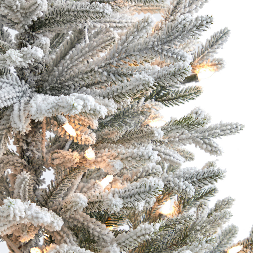 3' Flocked Fraser Fir Faux Xmas Tree W/200 White Lights & 481 Bendable Branches
