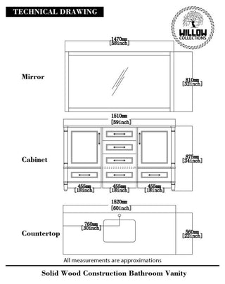 Aberdeen 60 Single Bathroom Vanity in Coventry Gray 2" Calacatta Nuvo