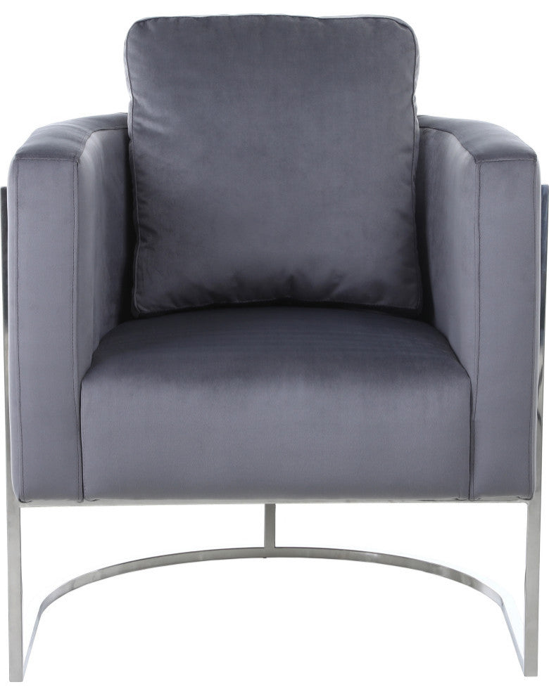 Casa Velvet Upholstered Chair, Grey, Chrome Finish