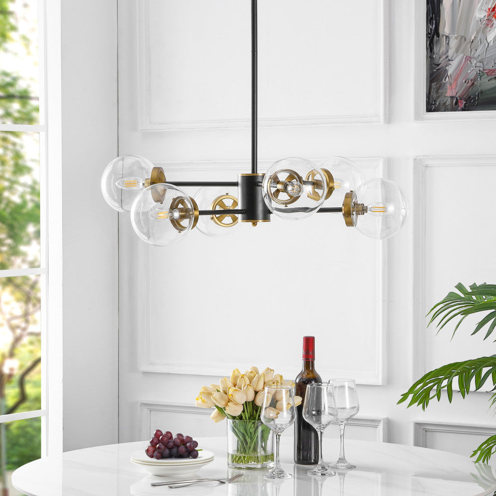 Modern 6-Light Sputnik Chandelier With Glass Globe Shades, Clear Glass Shades
