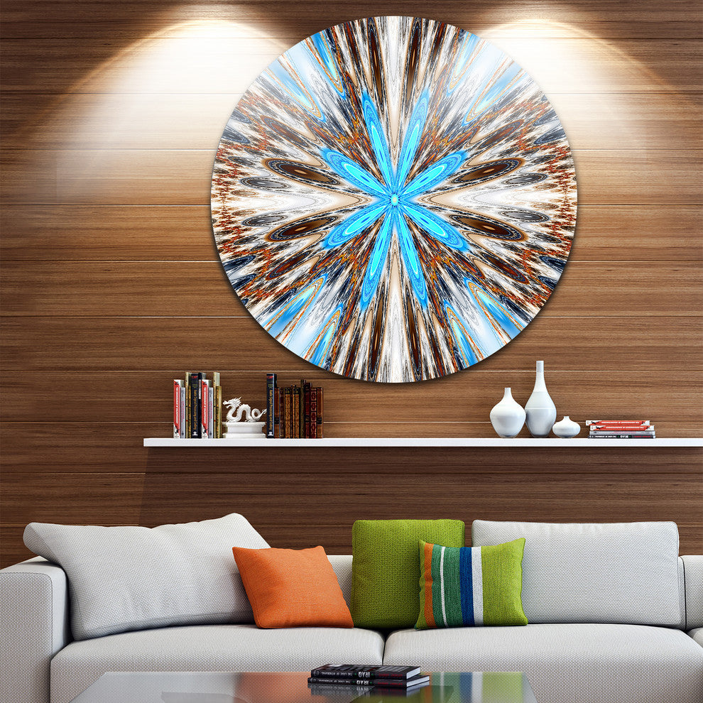 Flowers With Radiating Rays, Abstract Digital Round Metal Wall Art, 36"