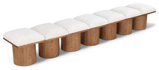 Pavilion Boucle Fabric Upholstered 7-Piece Modular Bench, Cream, Walnut Finish