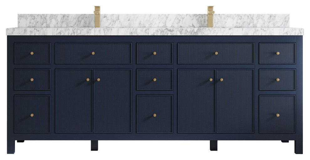 Sonoma 84 Double Sink Reeded Bath Vanity in Hale Navy Blue 2" Carrara Marble