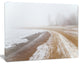 Sandy Beach in the Winter Fog, Modern Seashore Canvas Art, 40"x30"