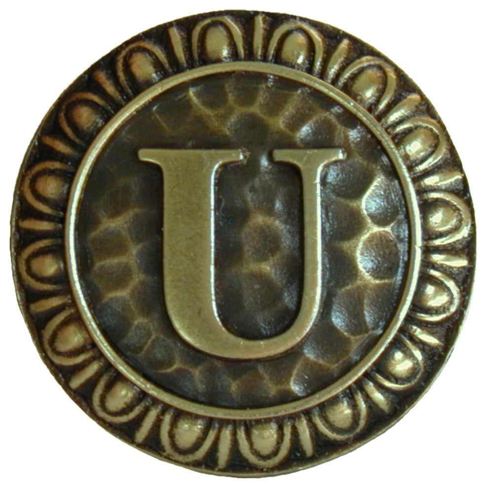 Initial A Knob Antique Brass, Antique Brass, U