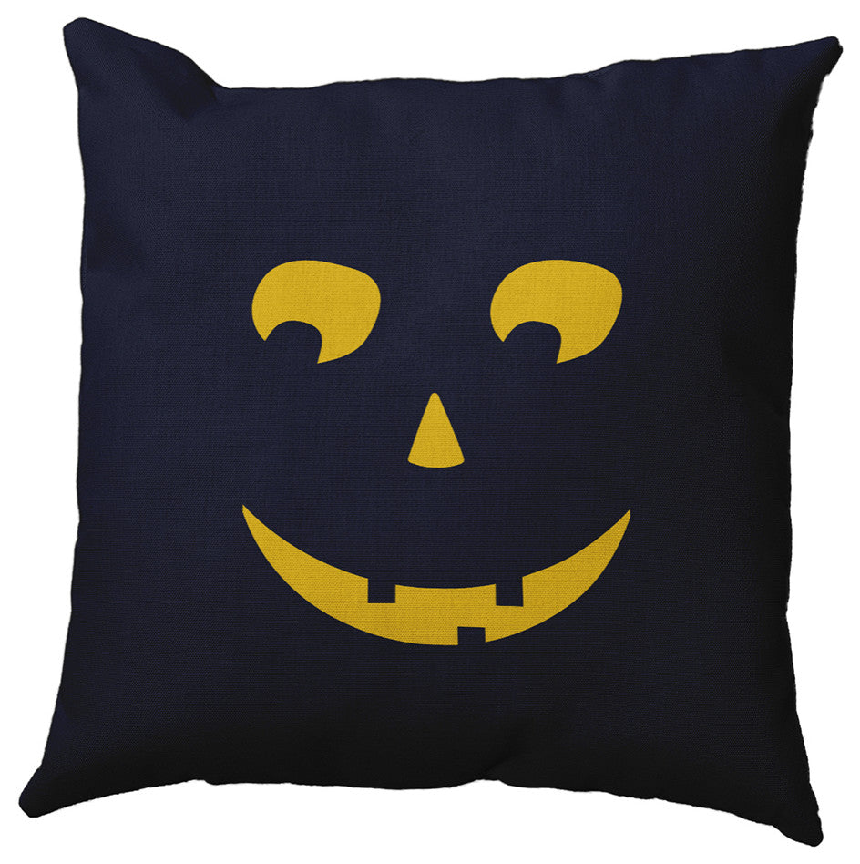 Halloween Jack-O-Lantern Right Accent Pillow, Navy, 16"x16"