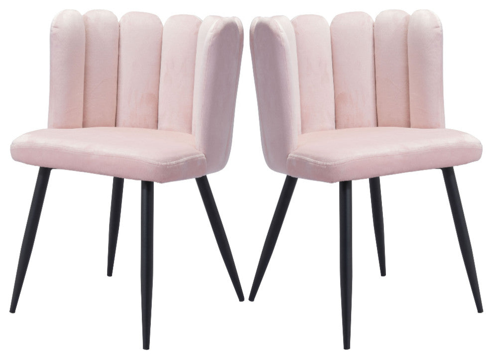 Glam Scallop Pink Velvet and Gold Dining or Accent Chairs Set of 2
