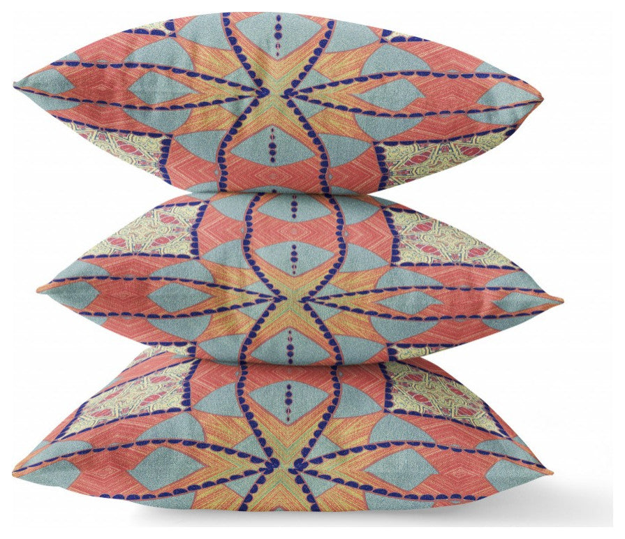 18" Red Indigo Cosmic Circle Boho Suede Throw Pillow