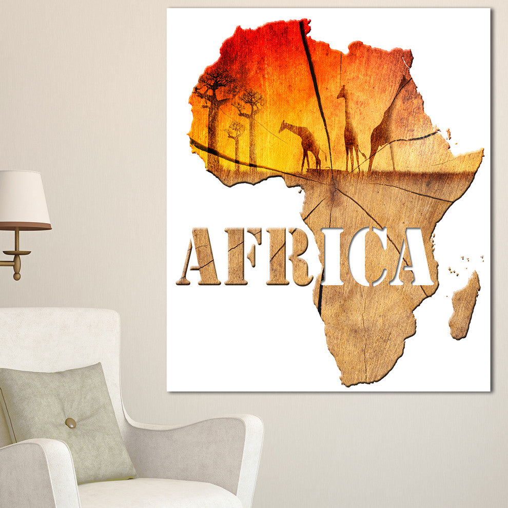 Africa Map Wooden Illustration, Abstract Canvas Artwork, 30"x40"
