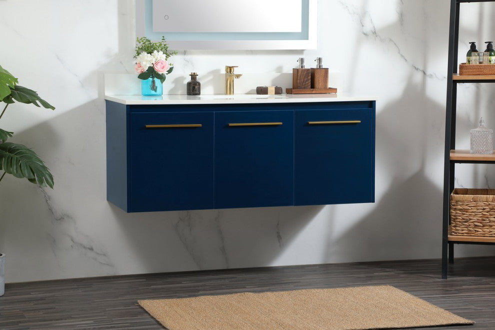 Elegant VF44548MBL-BS 48" Single Bathroom Vanity, Blue With Backsplash