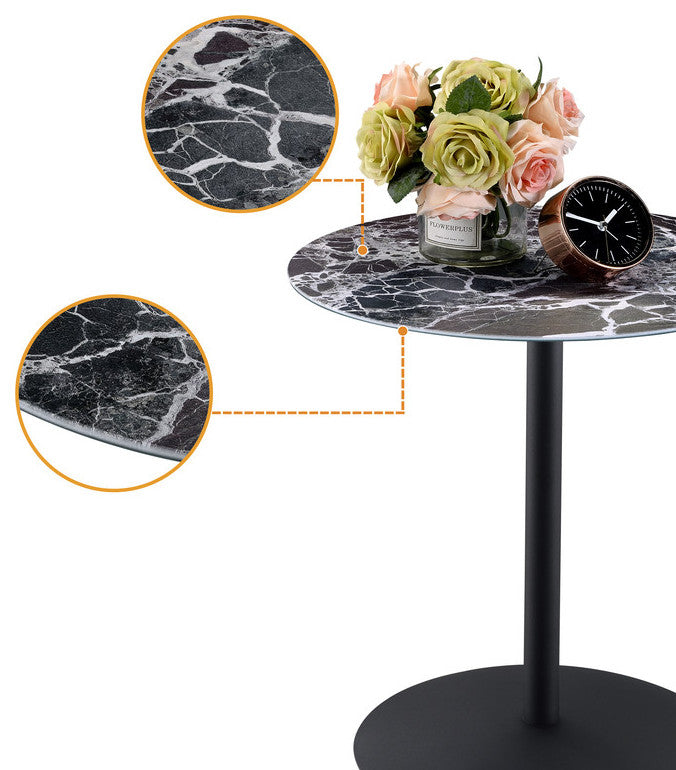 Circa End Table with Marble Textured Glass Top, Black Marble