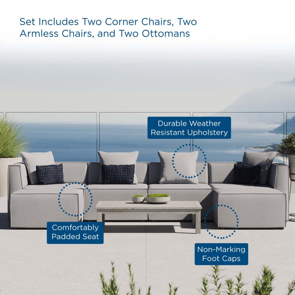 Lounge Sectional Sofa Set, Fabric, Gray, Modern, Outdoor Patio Cafe Bistro