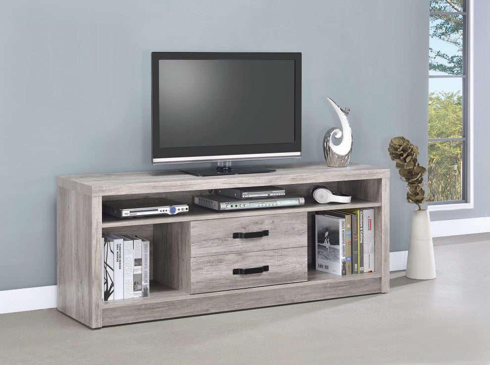 2 Drawers and Open Shelf TV Console, Gray