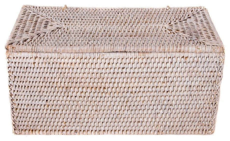 Artifacts Rattan™ Rectangular Double Toilet Roll Holder with Hinged Lid, White Wash