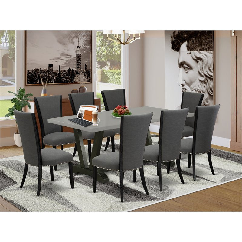 9-Piece Dinette Sets-A Table and 8 Chairs With Dark Gotham Gray, Linen/Cement