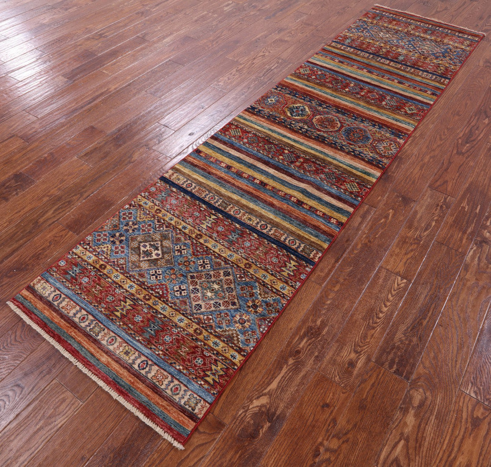 Runner Khorjin Super Kazak Hand-Knotted Wool Rug 2' 7" X 10' 3" Q11000