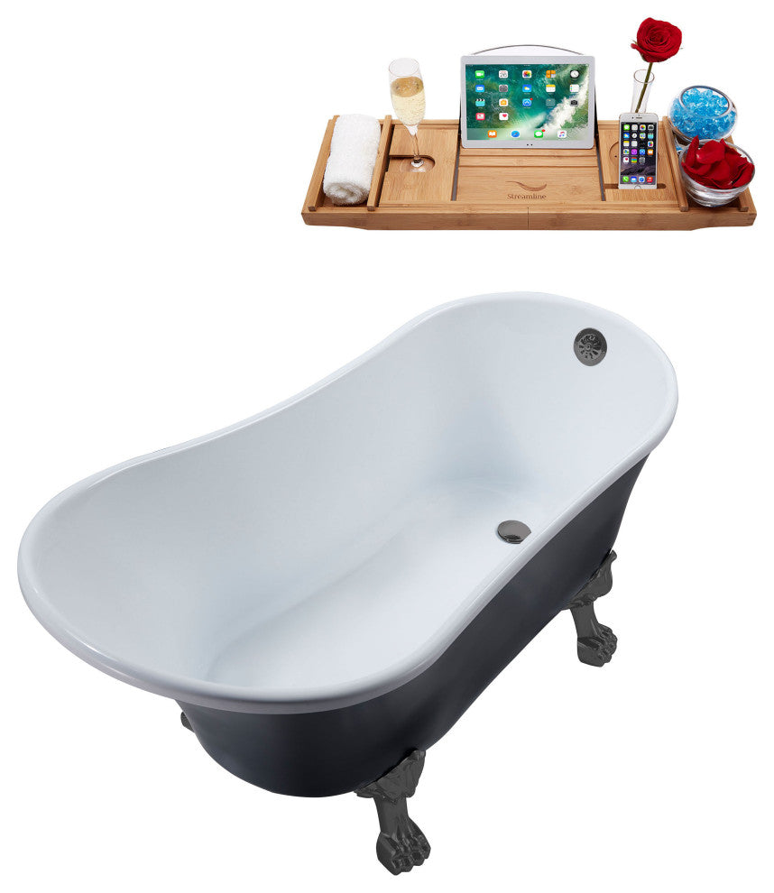 63" Streamline N353BGM-BGM Soaking Clawfoot Tub and Tray With External Drain