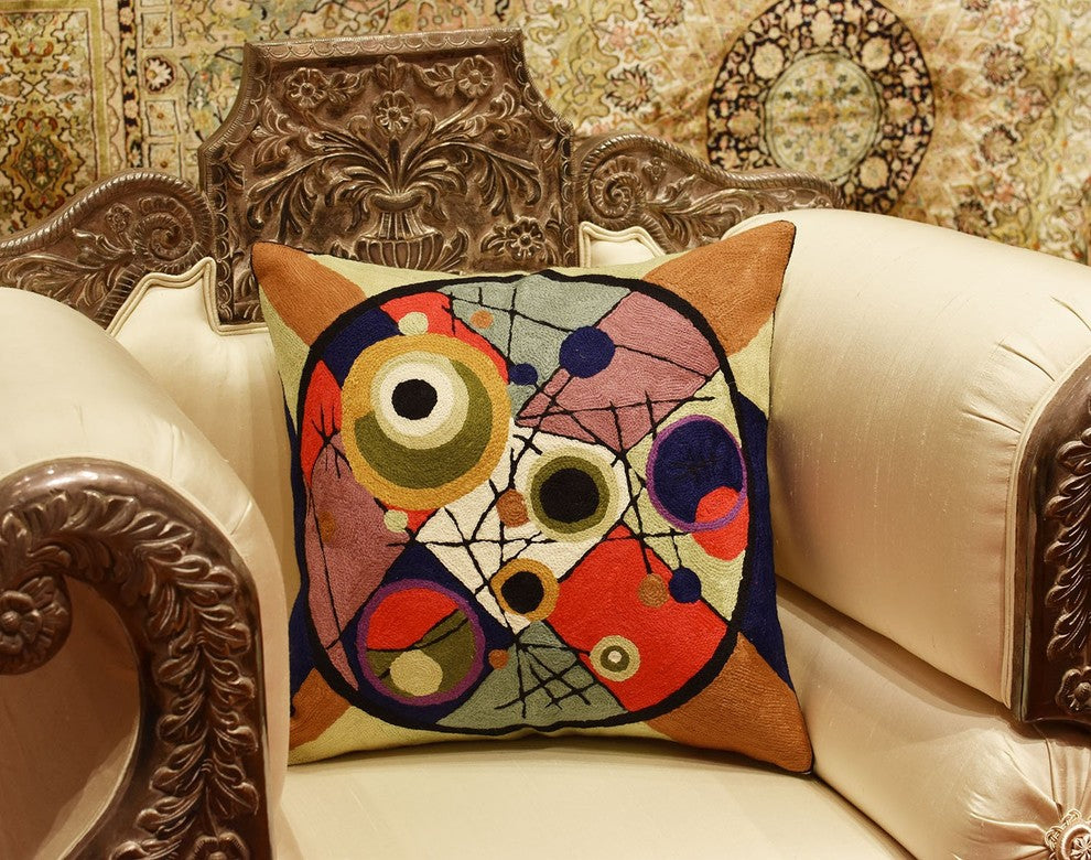 Kandinsky Circles In Circle II Throw Pillow Cover Handembroidered Wool 18x18"