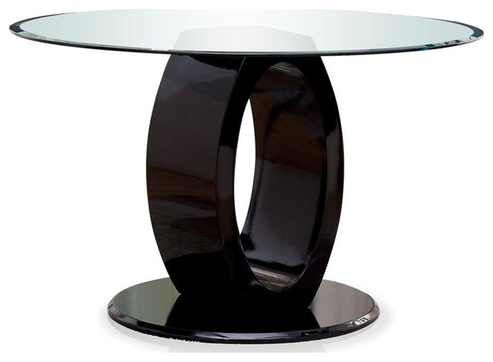 Furniture of America Moya Round Tempered Glass Top Dining Table in Black