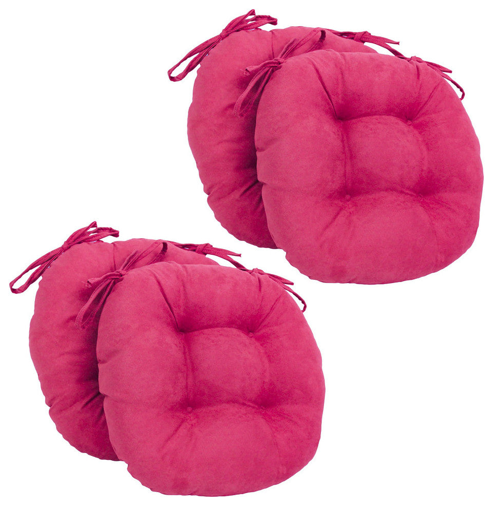 16" Solid Micro Suede Round Tufted Chair Cushions, Set of 4, Berry Berry