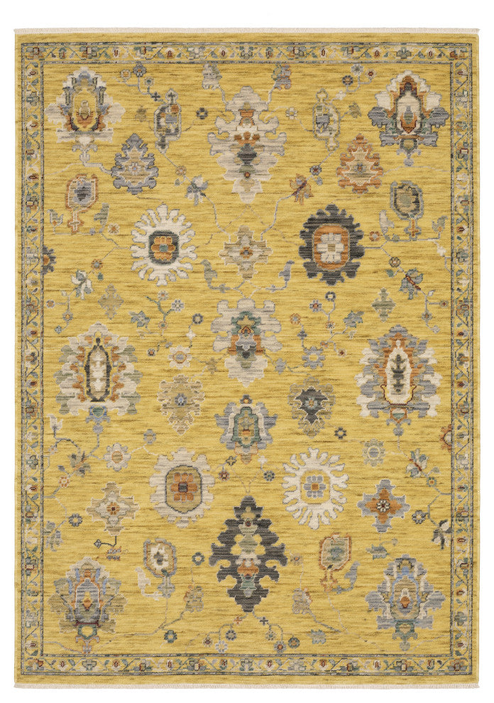 Leoness Vintage Traditional Yellow/ Multi Area Rug, 5'3" x 7'6"
