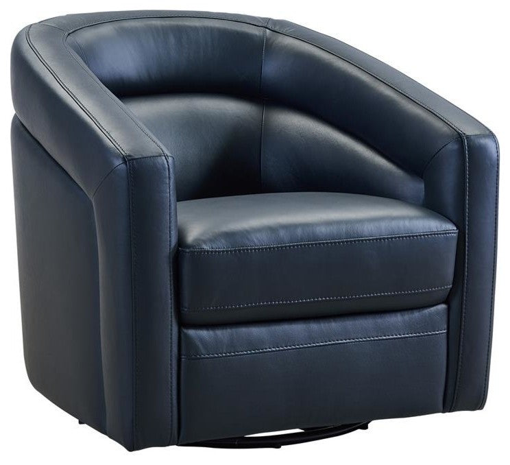 Desi Contemporary Swivel Accent Chair in Black Genuine Leather