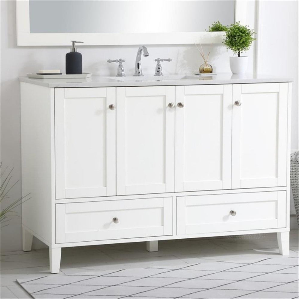 Elegant Decor Sommerville 48" Single Quartz Top Bathroom Vanity in White
