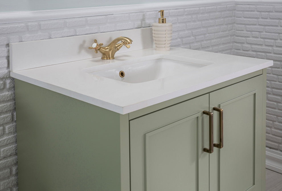 Albia Collection 30" Bathroom Vanity With Sink, Mirror, Countertop, Green