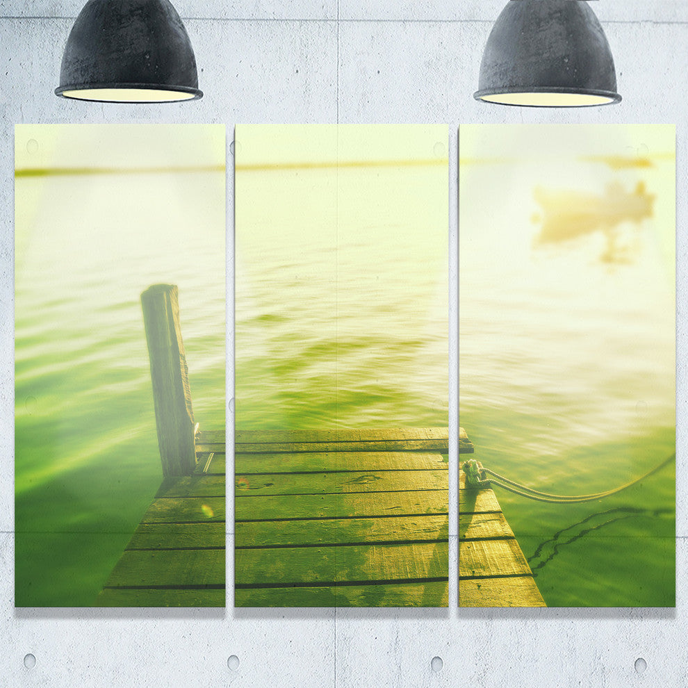 "Wooden Boardwalk in Green Sea" Sea Bridge Metal Wall Art, 3 Panels, 36"x28"
