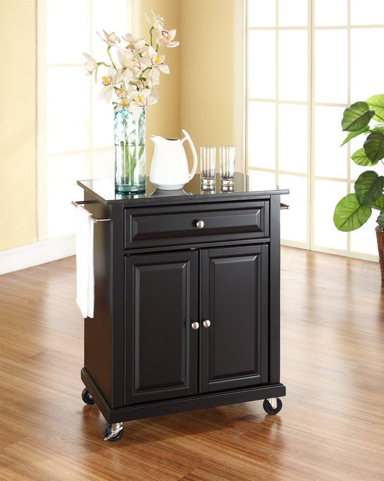 Crosley Furniture Solid Granite/Wood Portable Kitchen Cart in Black