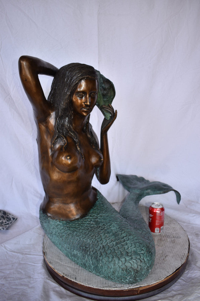 Sitting Mermaid Holding A Shell Bronze Statue Fountain Size: 21" x 31" x 28"H