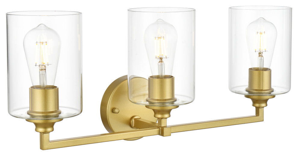 3 Light Brass And Clear Bath Sconce