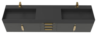 CastelloUSA Amazon 84" Wall Mounted Vanity Set, Black, Black Top, Gold Handles
