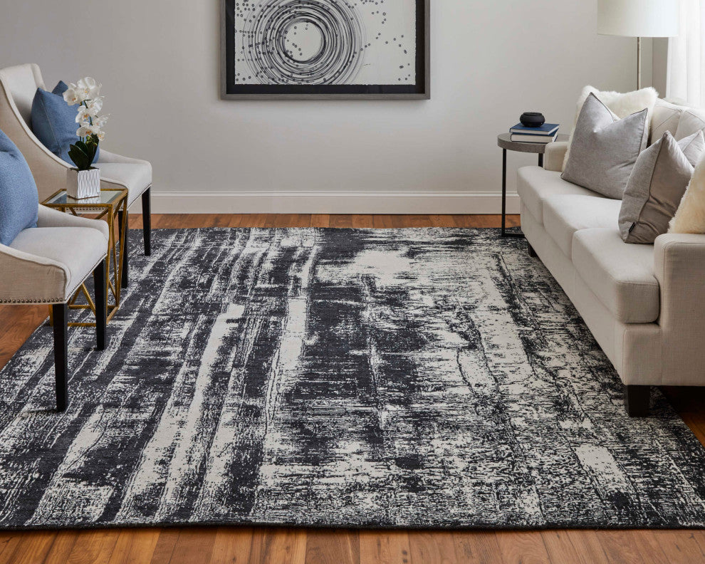 Eshwar R8929 Modern/Industrial/Global Rug, Black/White, 9'x12'