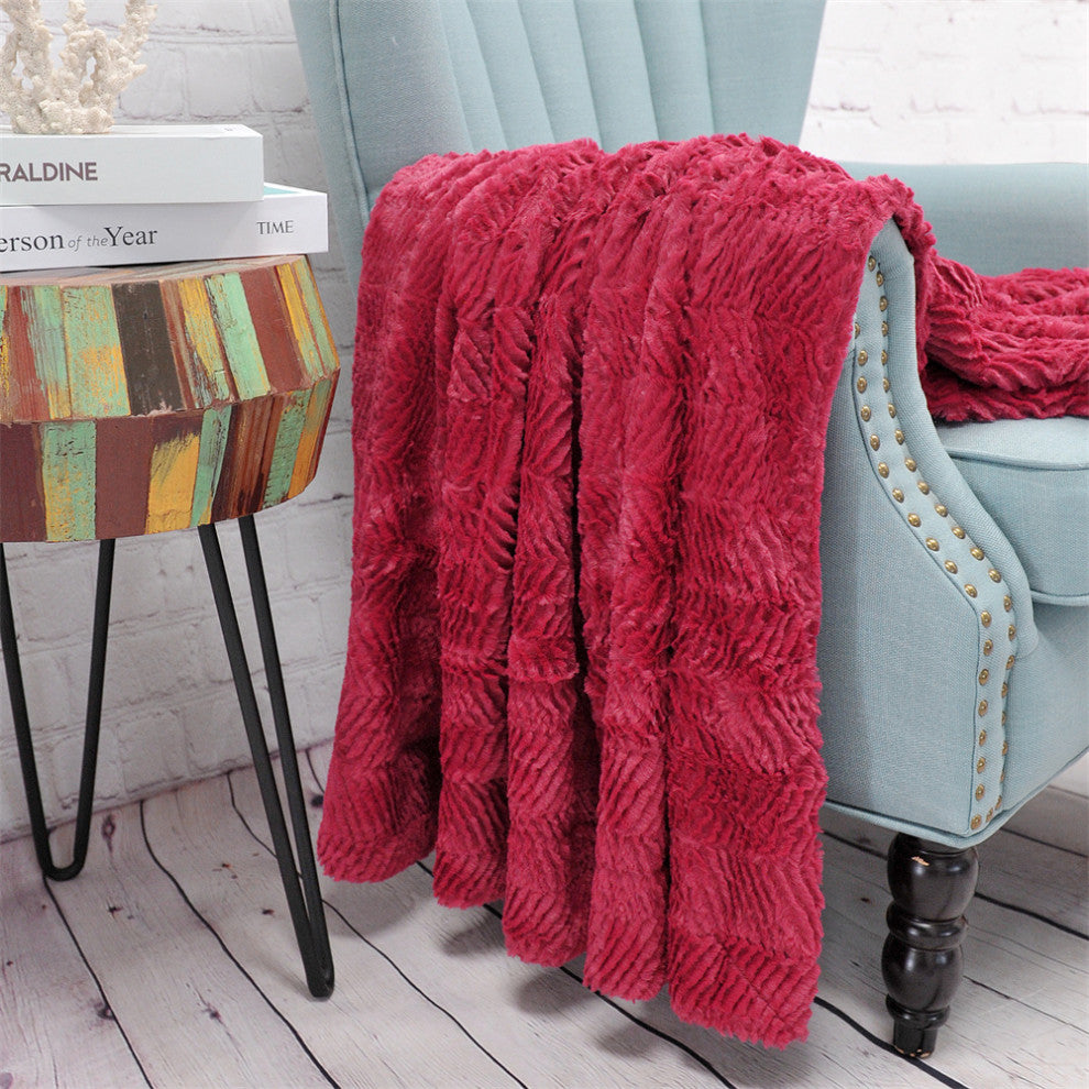 Herringbone Jumbo Over-Size Faux Fur Throw Blanket, Chili Pepper, 60" X 80"