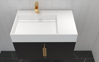 CastelloUSA Amazon 30" Left Wall Mounted Bathroom Vanity Set, Black, White Top, Gold Handles