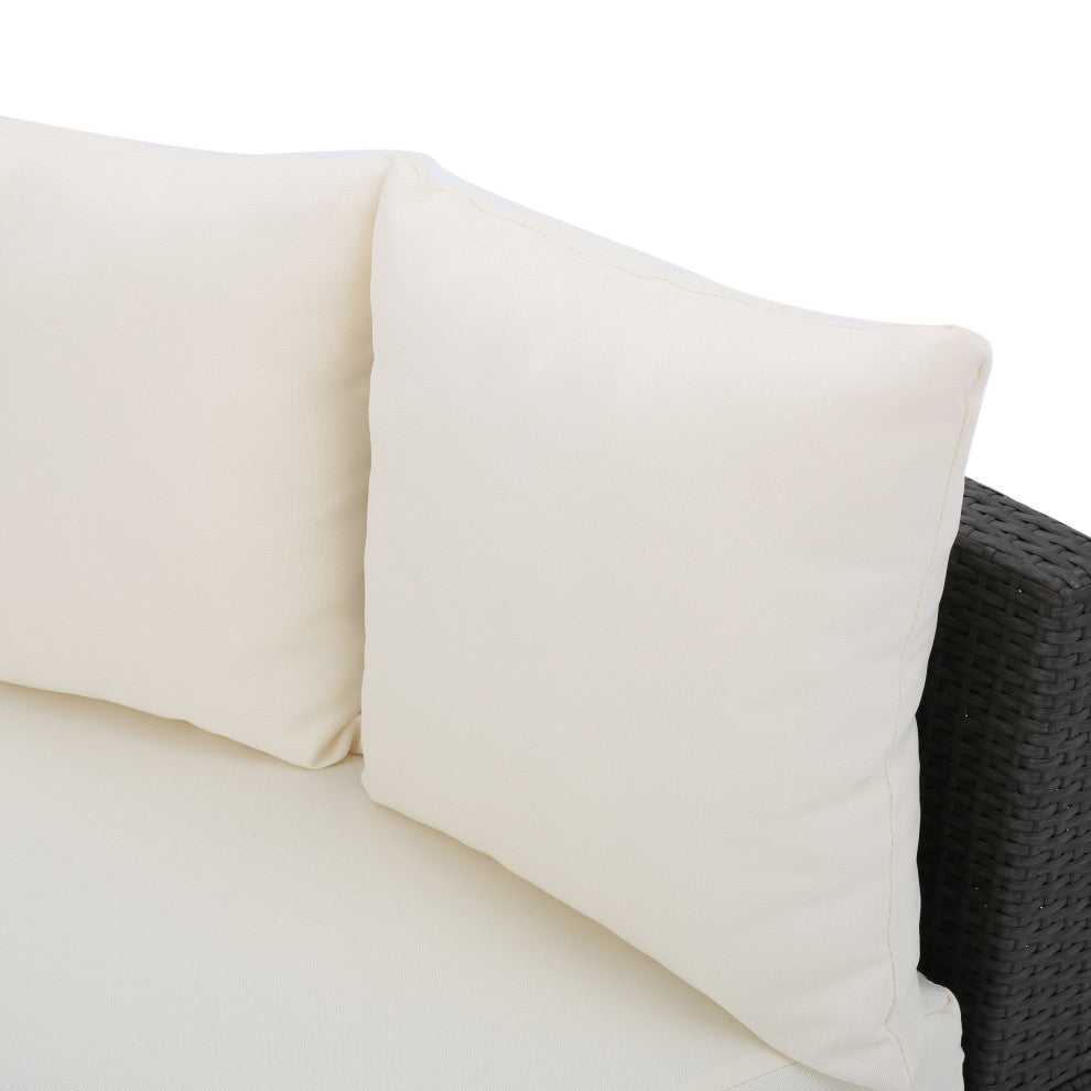 Harper Outdoor Wicker Curved Loveseat Sectional With Cushions, Gray/White