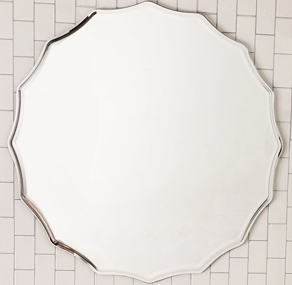 27 in. Single Round Ridge Frameless Wall Mirror with Engraved Edge