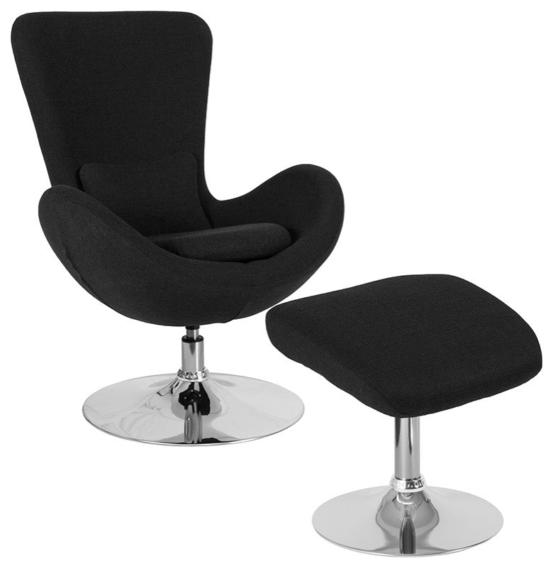 Egg Series Black Fabric Side Reception Chair with Ottoman