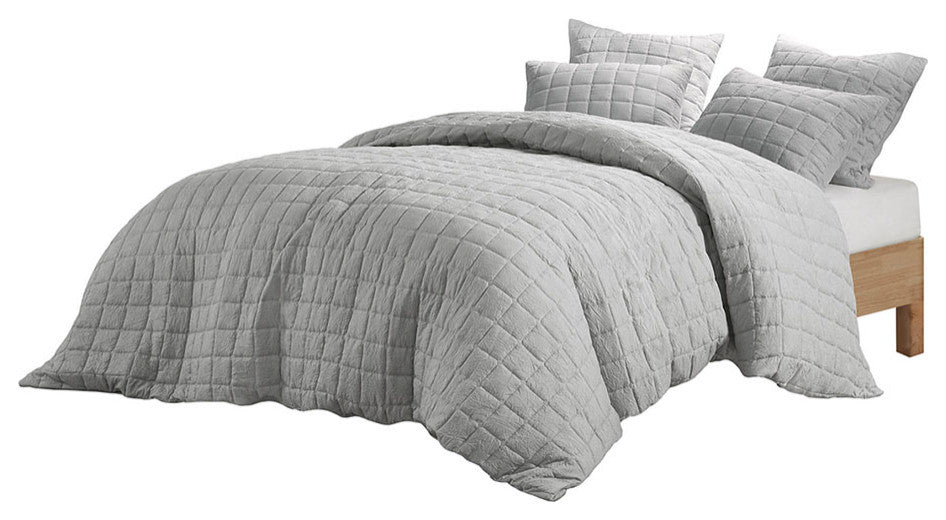 N Natori Cocoon Crushed Microfiber Quilted Euro Sham Cover, Grey