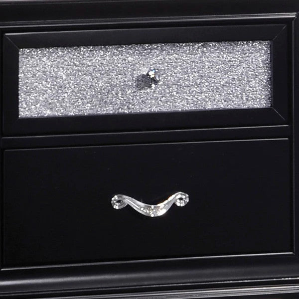 Benzara BM185300 Two Drawers Wooden Night Stand with Acrylic Drawer Front, Black