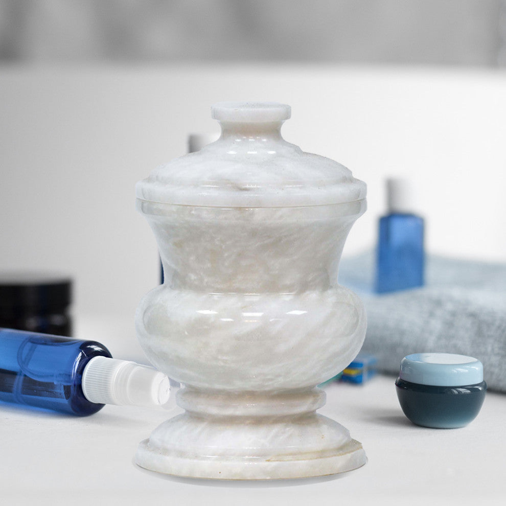 Elegant White Marble Storage Jar with Lid, Perfect for Q-tips and Cotton Balls