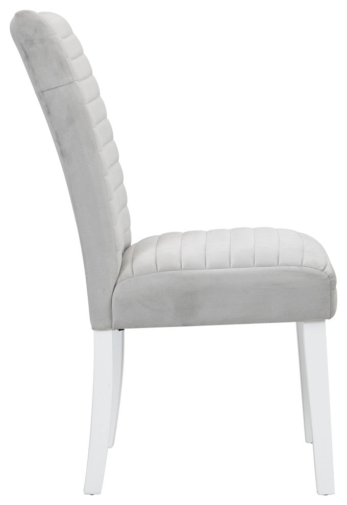 ACME Elizaveta Side Chair, Set of 2, Gray Velvet, Faux Diamond, White High Gloss